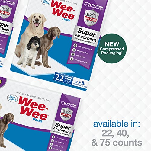 Four Paws Wee-Wee Super Absorbent Unscented Pee Pads for Dogs & Puppies with Insta-Rise Border, Leak-Proof Dog Housebreaking Potty Training Floor Protection, 24" x 24", 40 Count - size: 40 Count