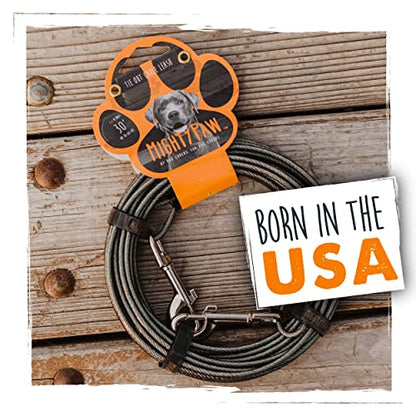 Mighty Paw Dog Tie Out Cable - Perfect for Large Or Small Dogs - Provides an Off-Leash Feel with Total Control - Strong Braided Steel Cable for Ultimate Durability - Weather Proof - Rust Protected