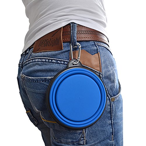 Large Collapsible Dog Bowls, 34oz Travel Water Food Bowls Portable Foldable Collapse Dishes with Carabiner Clip, 2 Pack (Blue + Red)