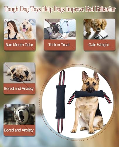 Clysoru Tug Toy for Dogs Tug of War Dog Toy with 2 Strong Red Band Handles Lasting Training Equipment Puppy to Large Dogs Interactive Toy Best for Tug of War Pull Indestructible Rope Toys (Dark) - color: dark