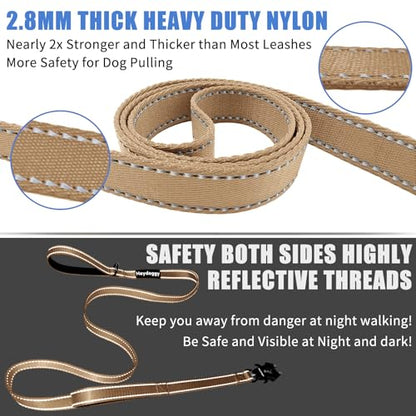 Strong Heavy Duty Dog Leash - 5ft Reflective Nylon Training Leash with Soft Padded Double Handle & Auto Lock Frog Clip - Safety Traffic Control for Large Medium Small Dogs No Pull Walk Khaki,4ft - color: Khaki, size: 4FT x 1" x 2.8MM