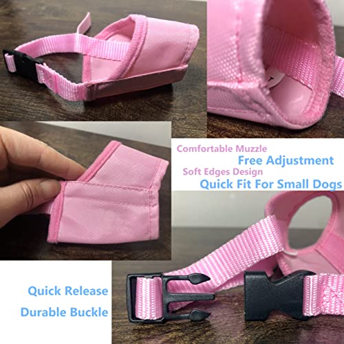 Dog Muzzle XS (2 PCs) Soft Air Mesh for Small Dogs with Long Snout Quick Fit for Grooming Adjustable Prevent from Biting Barking and Chewing Soft Muzzle (2PCs-Pink& Black, XS)