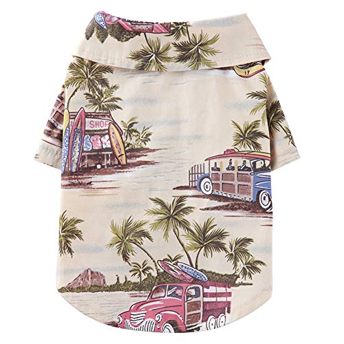 Tangpan Summer Pet Daisy Hawaiian Beach Plaid Print Shirts Clothes for Dog Beige M - color: Beige, size: Medium