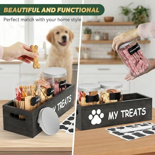 qeerable Dog Treat Container Airtight Storage Jars Set of 3 - Clear Plastic Pet Treat Canister with Lids - Dog Food Container for Countertop Organization (grey) - color: Grey