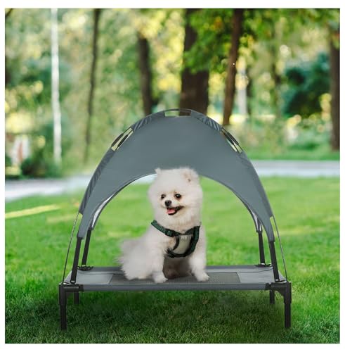 Dog Bed with Canopy 30 inch, Elevated Dog Cot Outdoor, UV Protection Pet Bed for Camping, Breathable Mesh Bed for Medium Dogs Up to 44lbs, Gray