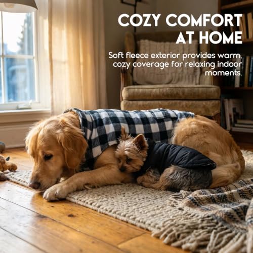 ASENKU Dog Winter Coat, Fleece Doggie Jacket Plaid Reversible Vest Waterproof Windproof Cold Weather Clothes for Small Medium Large Dogs (S, White) - color: White, size: Small