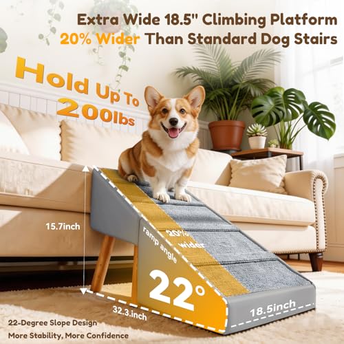 Dog Ramp for Small Dogs, 18.5" Extra Wide 3-in-1 Dog Stair with Foldable Ottoman & Hidden Storage Design, 15.7" H Safer Leather Pet Steps for Couch Sofa (Grey) - color: Grey