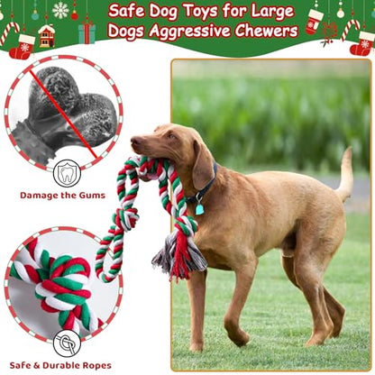 Aitmexcn Dog Rope Toys Set, 7 Pack Cotton Dog Toys for Large Dogs and Medium Small, Cute Interactive Squeaky Toy, Chewing Puppy Gaming Toy for Teeth Cleaning - size: 7 Pack Christmas-Large