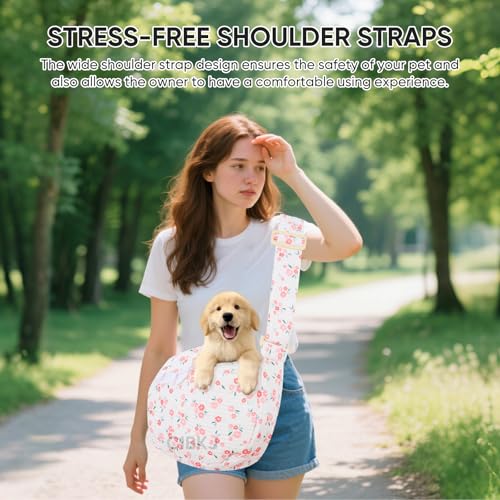 Dog Slings for Small Dogs,Small Dog Carrier Sling,Adjustable Strap Hand Free Dog Carrier Cat Sling for Outdoor Traveling Subway (Red Flower)