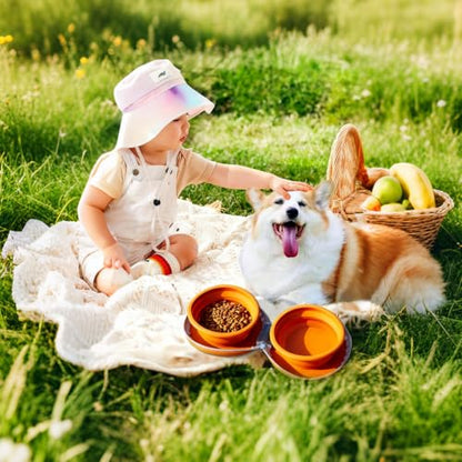 Collapsible Dog Bowls, Portable Dog Bowl, Travel Water Bowl for Dogs Camping Essentials, 2-in-1 Water Food Feeder Double Bowl for Traveling Camping Walking Hiking (Brown) - color: Brown