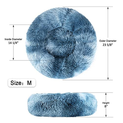 NOYAL Calming Donut Dog Bed for Small to Medium Dogs & Cats - Plush Faux Fur Anti-Anxiety Pet Bed with Machine Washable Cover & Non-Slip Base - color: Gradient Blue, size: Medium 23.6''