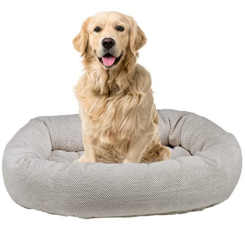 Bowsers Aspen Chenille Donut Bed for Dogs - Calming Dog Bed with Removable Tufted Cushion and Overstuffed Bolster Ring - with High Memory Polyester Fiber and Upholstery Grade Fabric - Large - color: off-white, size: Large
