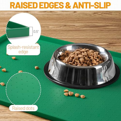 Hubulk Dog Feeding Mat,100% Waterproof Food Grade Silicone Pet Food and Water Bowl Placemat,Dishwasher, High Raised Edge to Prevent Spills,Nonslip Tray to Stop Messes on Floor（24"x16"x0.5",Hunter ） - color: Hunter green, size: 24"l X 16"w