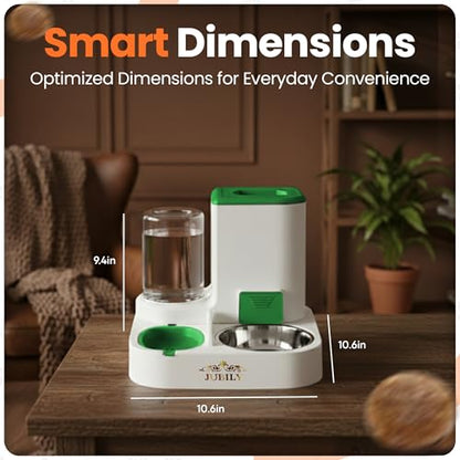 Automatic Cat Feeder & Water Dispenser – Gravity Cat Feeding Station with Stainless Steel Bowl, 2.2L Food & 1L Water Capacity, Automatic Pet Feeder for Cats & Small Dogs (Green) - color: Green