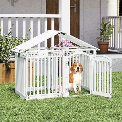 PETSITE 16-Panel Plastic Dog Playpen with Door, 32 Inch Tall Portable Shape-Customizable Pet Playpen Indoor Outdoor, Ideal for Small & Medium Dogs and Puppies, Easy to Assemble - size: 32"H x 24"W （16 Panels)