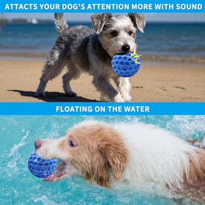 Durable Indestructible Squeaky Dog Ball for Aggressive Heavy Chewers, Unbreakable Tough Natural Rubber Dog Toy, Bouncy Interactive Ball for Medium & Large Dogs, Safe for Teeth & Gums (Blue) - color: Blue