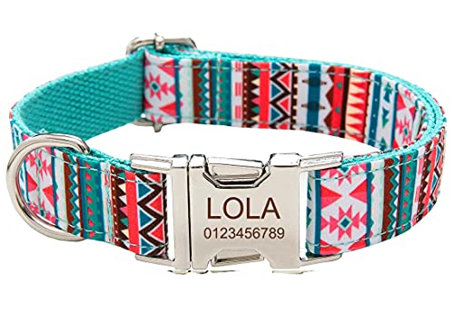 Personalized Dog Collar, Custom Engraving with Pet Name Phone Number ID Tag for Small Medium Large Breeds - color: Ethnic Style, size: S(length 12"-16)