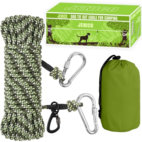 Dog Tie Out Cable for Camping - 50ft Dog Lead Dog Runner for Yard - Portable Trolley System for Large Small Dogs Outside - color: Olive, size: 50FT