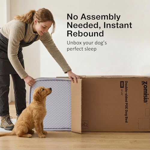 ZOMISIA Breathable Orthopedic Dog Bed for Large Dog, Reversible Warm & Cooling Dog Bed Mattress for All Season, 4" Thick Honeycomb Supportive Pet Bed with Detachable Non-Slip Bottom, Waterproof Cover - size: Large