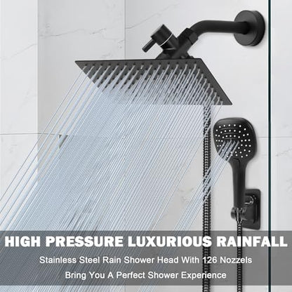 NearMoon Shower Head with Hose, High Pressure Stainless Steel Rain Shower and 3 Settings Handheld Spray Combo with Push Button Flow Control (12 Inch, Matte Black) - color: Matte Black, size: 12 Inch