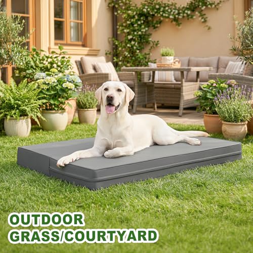 Vonabem Outdoor Waterproof Dog Bed Washable, Jumbo Large Crate Pad 54 inch, XXXL Wipeable Leather Pet Beds with Removable Cover Reversible, Foam Anti-Slip Kennel Pads 53"x36" Grey - color: Grey, size: XXXL(53x36x4)