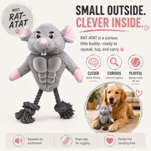 Funny Muscle Mouse Dog Toy with Squeaky Rubber Chest & Rope Legs, Interactive Plush Toy for Medium to Large Dogs, Multi-Texture Toy for Tug, Toss & Supervised Play - color: Gray