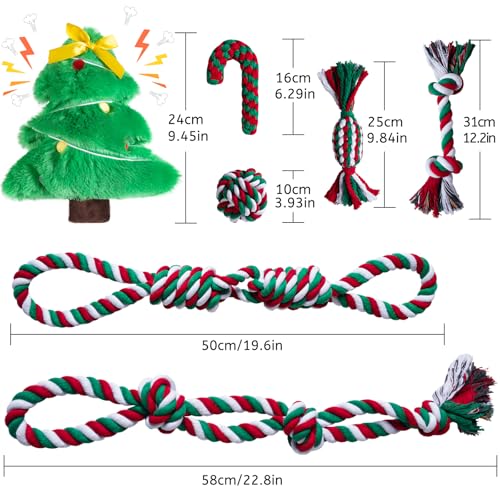 Aitmexcn Dog Rope Toys Set, 7 Pack Cotton Dog Toys for Large Dogs and Medium Small, Cute Interactive Squeaky Toy, Chewing Puppy Gaming Toy for Teeth Cleaning - size: 7 Pack Christmas-Large