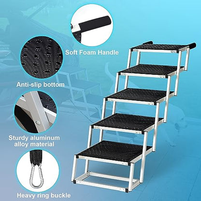 Uross Dog Stairs for Car 5 Steps - Collapsible Dog Steps Ramp for Car and SUV, Aluminum Pet Ramp Stairs for Large Dogs,Telescoping Ladder for Truck, High Bed - size: 5 Steps (Suitable for SUV & Truck)