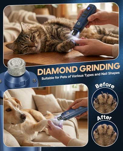 Dog Nail Grinder with 2 LED Lights, Upgraded 2-Speed Rechargeable Pet Nail Trimmer Quiet for Paw Grooming, Powerful Painless Nail Clipper Kit for Small, Medium, Large Dogs & Cats - color: Blue