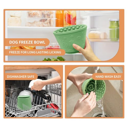 Dog Lick Bowl,Anxiety Relief Non-Slip Silicone Treat Bowl,Durable Anti-Choking Long-Lasting Enrichment Slow Feeder Licking Mat for Small Medium Large Breed,Freezable BPA Free Silicone Dishwasher Safe - color: Green, size: M-L