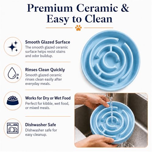 Ceramic Slow Feeder Dog Bowls with Anti-Slip, Slow Feeder & Non-Slip Design, Boredom and Anxiety Reducer, Suitable for All Breed Dogs and Cat (Ceramic-Blue) - color: Ceramic-Blue