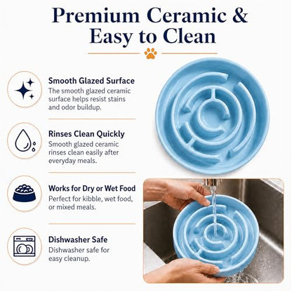 Ceramic Slow Feeder Dog Bowls with Anti-Slip, Slow Feeder & Non-Slip Design, Boredom and Anxiety Reducer, Suitable for All Breed Dogs and Cat (Ceramic-Blue) - color: Ceramic-Blue