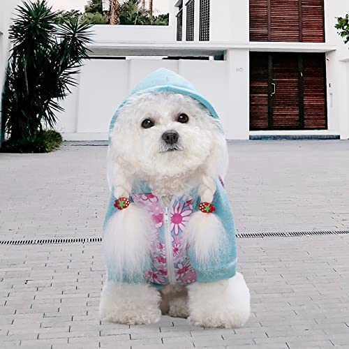 Blue Puppy Dog Hoodies for Small Medium Dogs, Christmas Hooded Sweatshirt with Pocket Pet Cat Hoody Clothes Sweaters Fleece Coat Dog Costume Winter - color: Blue flowers, size: Small