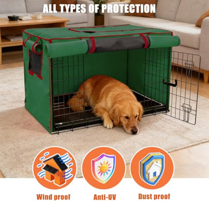 42-Inch Green Dog Crate Cover – Light-Blocking Protective Cover with Roller Shades, Sound-Dampening Sunshade for Wire Kennels, Features Breathable Side Window (Cover Only) - color: Green, size: 42.0"L x 28.0"W x 30.0"H