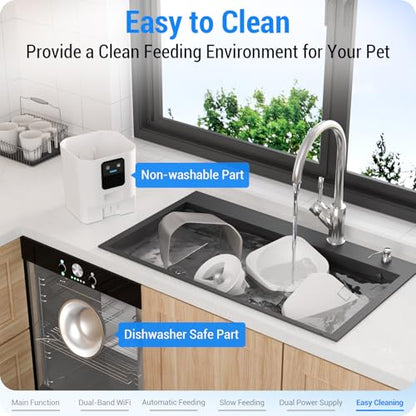 Automatic Cat Feeder with 5G WiFi: Automatic Dog Feeder with Slow Feed & Smart APP Control, 7L Timed Auto Cat Food Dispenser with Alexa for Pets, Detachable for Easy Cleaning - 29 Cups - color: White-1