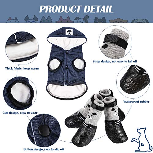 Winter Dog Coat Warm and Cat Boots Shoes Socks Waterproof Puppy Jacket Small Dog Booties Paw Protectors Stylish Hooded Coat for Puppy(Navy Blue,M) - size: M
