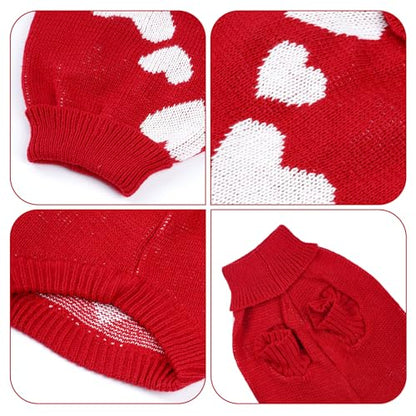 Topbuti Knitted Dog Sweater Heart Puppy Sweater Winter Warm Pullover Turtleneck Knitwear Pet Holiday Clothes for Small Dogs and Cats (Red, Large)
