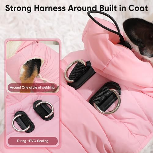 Vecomfy Fleece Lining Dog Hoodie with Harness Built in,Extra Warm Small Dog Jacket in Winter Puppy Coats with Drawstring Hooded,Light Pink XS - color: Light Pink(Harness Built in), size: X-Small (Pack of 1)