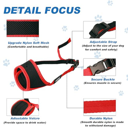 Nylon Dog Muzzle, 8-Black-Red-S