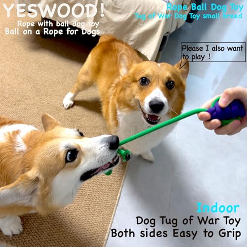 YESWOOD! Tug of War Dog Toy Small Breed,Dog Rope Ball with Two Loop Handles,4-Pack Rope with Ball Attached for Small and Medium Breed 0-80 Pounds,Puppy Interactive Toy
