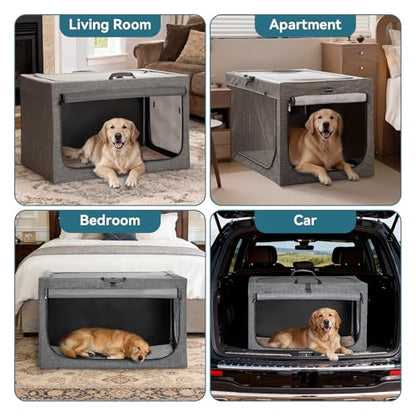 PETSFIT Portable Dog Crate for Medium Large Dogs, – 36" Soft Dog Travel Crates with Lockable Zippers & Thicken Mat, Adjustable Patented Spiral Steel Frame, Collapsible Kennel for Indoor & Outdoor