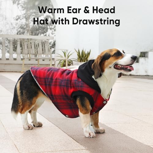 Vecomfy Fleece Lining Dog Hoodie for Small Dogs Extra Warm Plaid Sweater with Drawstring Hooded Coats in Winter Puppy Jacket,Red XS - color: Red Plaid, size: X-Small (Pack of 1)