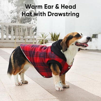 Vecomfy Fleece Lining Dog Hoodie for Small Dogs Extra Warm Plaid Sweater with Drawstring Hooded Coats in Winter Puppy Jacket,Red XS - color: Red Plaid, size: X-Small (Pack of 1)