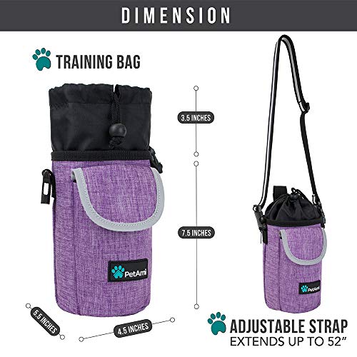 PetAmi Dog Treat Pouch, Large 3-Cup Dog Training Treat Bag with Poop Bag Dispenser, Hands-Free Waist Belt & Crossbody Strap, Reflective with Multiple Pockets & Belt Clip (Purple) - color: Purple