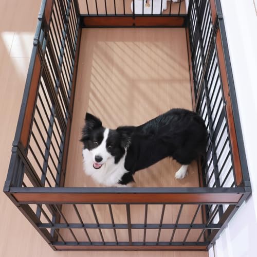 Dog Playpen, 35.4" Height Dog Pen Indoor, Heavy Duty, Safe and Sturdy, Furniture Style Puppy Pen - color: MAHOGANY, style: 6 Panels (35.4" High)