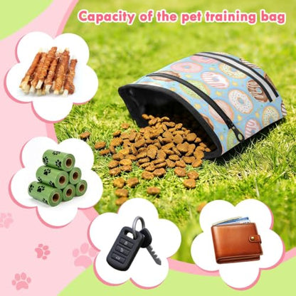 Donut Water-Resistant Dog Treat Pouch, 3 Ways to Wear Treat Bag with Magnetic Closure & Reflective Strip, Hands-Free for Pet Training, Walking
