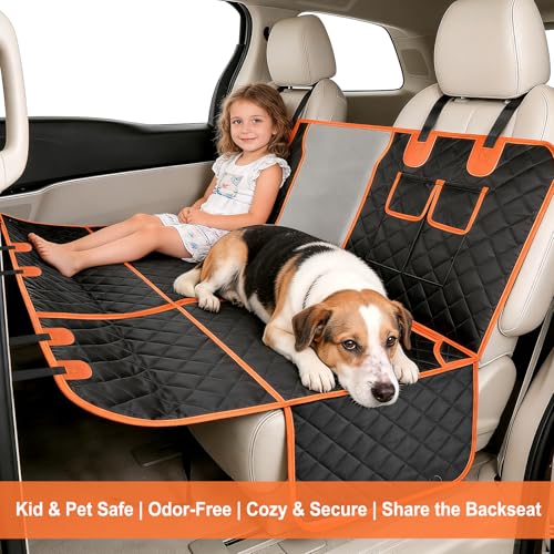 VIVOYAN Dog Car Seat Cover for Back Seat, Waterproof Heavy Duty Pet Protector with Hard Bottom Extender, Scratchproof Nonslip Hammock Fits Cars, Trucks & SUVs, Holds 400lbs, Mesh Window