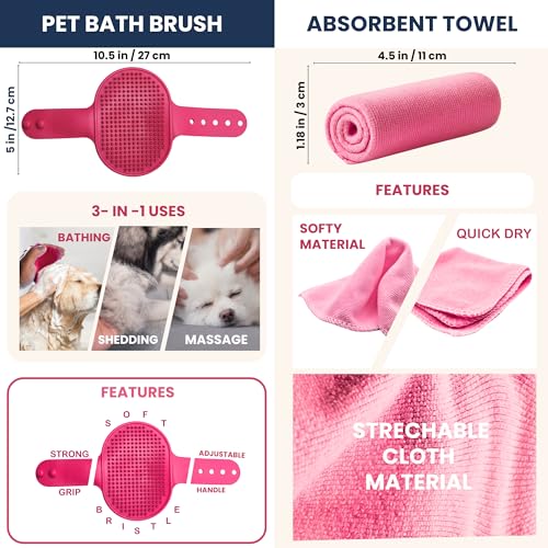 Dog Paw Cleaner, Paw Washer Cup with Soft Silicone Bristles, Portable Dog Foot Washer, 4-in-1 Paw Cleaner Kit with Paw Balm, Microfiber Towel & Grooming Brush (Pink Medium) - color: Pink, size: Medium