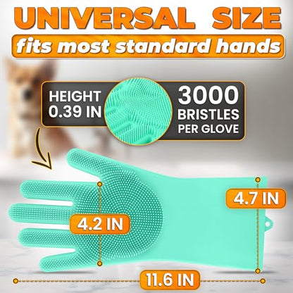 Cat & Dog Shampoo Gloves with 3000 Soft Bristles – 2-in-1 Dog Bath Gloves 11.6", Durable Silicone, Saves Shampoo | Massage, Grooming & Clean Wet or Dry – Made for Every Breed & Coat Style (Turquoise) - color: Turquoise