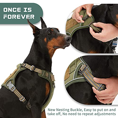 BUMBIN Tactical Dog Harness for Large Dogs, No Pull, Reflective, Green, L(Neck:19-25", Chest:21-35") - color: Green, size: L(Neck:19-25", Chest:21-35")